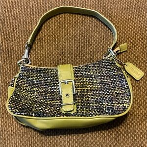 Georgiou Olive green Leather and Tweed Shoulder Bag with Leather Accents